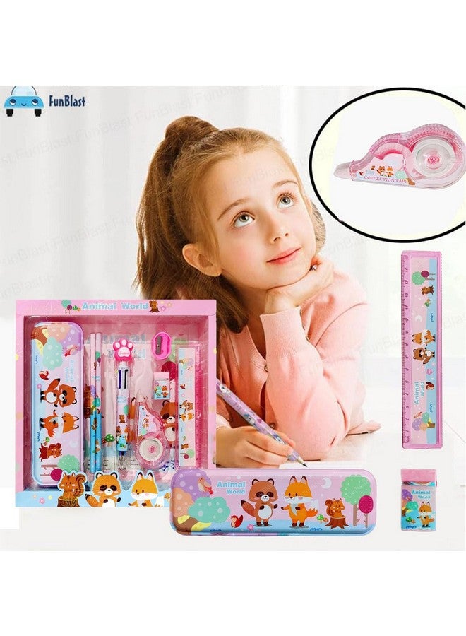 فنبلاست مجموعة أدوات مكتبية للأطفال من فن بلاست بطابع حيوانات كرتونية - صندوق أدوات مكتبية، قلم رصاص، ممحاة، مبراة، وصندوق أقلام كرتونية - مجموعة أدوات مكتبية للأولاد والبنات، هدية عيد ميلاد للأطفال (متعددة الألوان) - Image 4