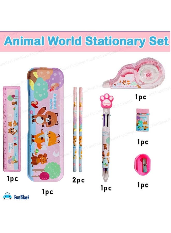 فنبلاست مجموعة أدوات مكتبية للأطفال من فن بلاست بطابع حيوانات كرتونية - صندوق أدوات مكتبية، قلم رصاص، ممحاة، مبراة، وصندوق أقلام كرتونية - مجموعة أدوات مكتبية للأولاد والبنات، هدية عيد ميلاد للأطفال (متعددة الألوان) - Image 3