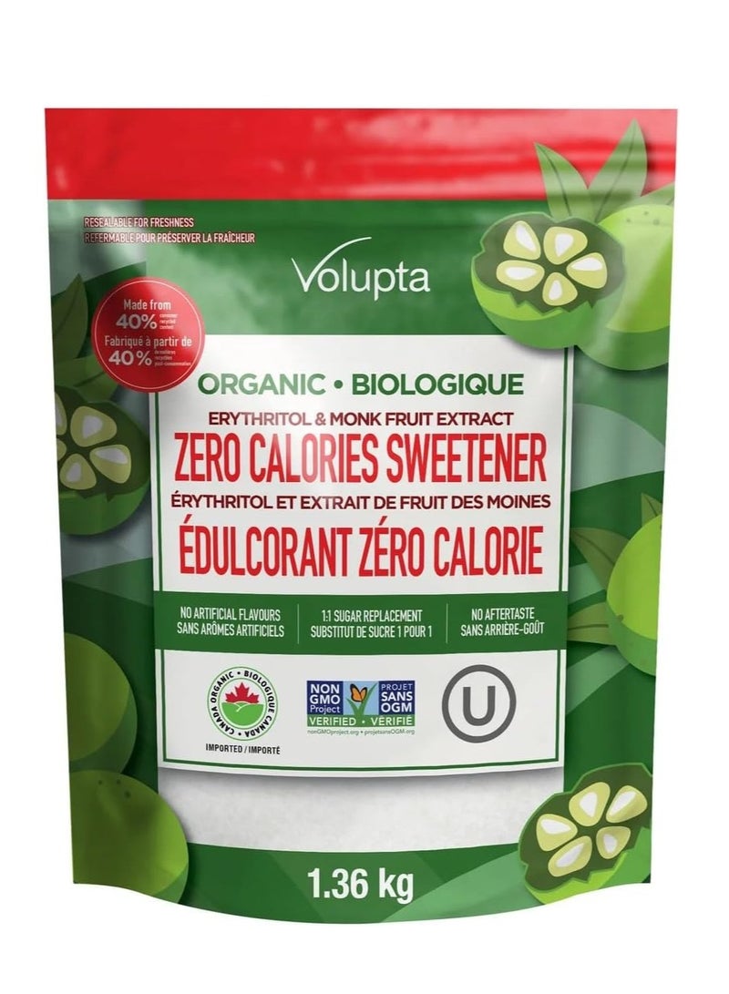 Organic Erythritol & Monk Fruit Sweetener Blend, 1.36 kg – Zero Calorie Sugar Substitute, Keto Friendly, Non-GMO, Natural Low Glycemic Sweetener