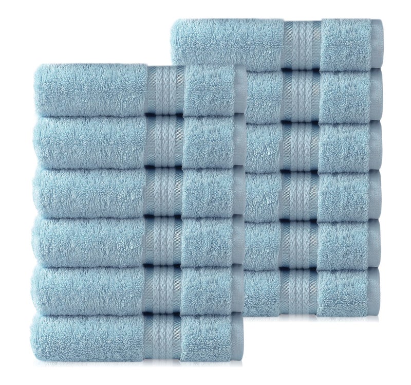 COTTON CRAFT Ultra Soft Washcloths 12 Pack 12x12100 Cotton Facecloths  Baby Wash Cloth Set  Absorbent Quick Dry Everyday Luxury Bathroom Kitchen Spa Gym Pool Camp Dorm  Easy Care  Light Blue