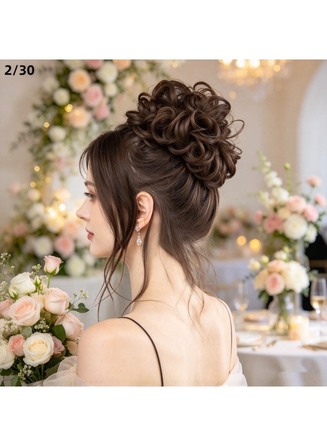 Golden Messy Bun Hair Piece, Curly Synthetic Hair Scrunchie, Natural Fluffy Fake Bun, Instant Updo Hair Extensions For Women（H9-2/30） - Image 3