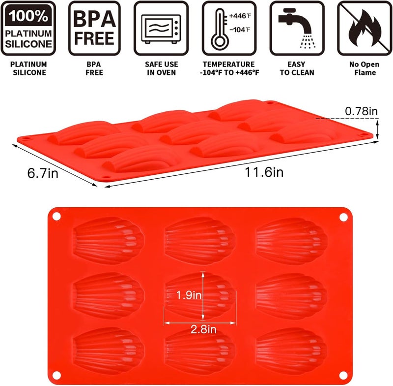 CAKETIME Silicone Madeleine Pans - 9 Cups Madeleine Mold for Small Cake, Chocolate, Cookies Pack of 2 - Image 3