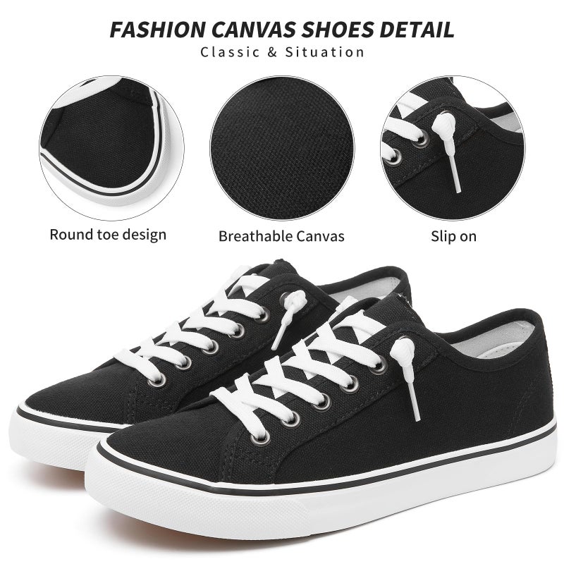 XRH Women Canvas Sneakers Slip On Non Slip Casual Shoes Lace Up Canvas Low Top White Shoes Loafers for Women Fashion Black Sneakers Shoes(Black,US9) - Image 4