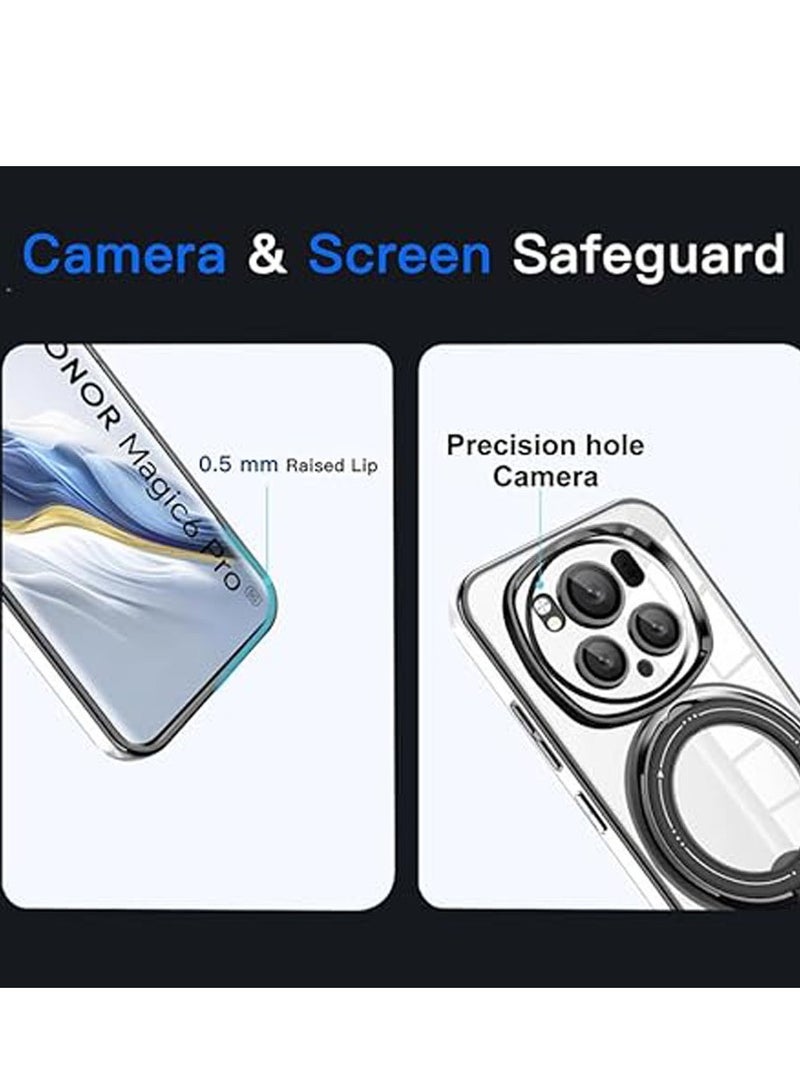 عام حالة شفافة لهونر ماجيك 6 برو (2024)، حالة حماية هاتف مطلية مغناطيسيًا مع حماية عدسة كاملة وحامل حلقي، متوافقة مع حامل السيارة والشحن اللاسلكي - Image 4
