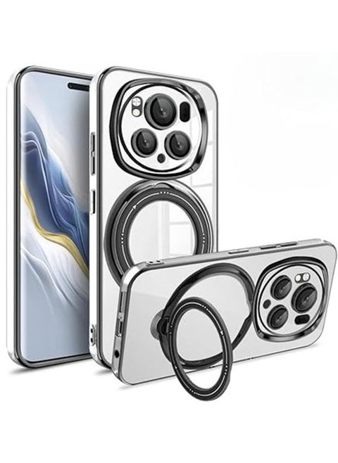 Clear Case for Honor Magic 6 Pro (2024),Magnetic Electroplated Phone Protective Case with All-inclusive Lens Protection & Ring Stand,Compatible with Car Mount & Wireless Charging