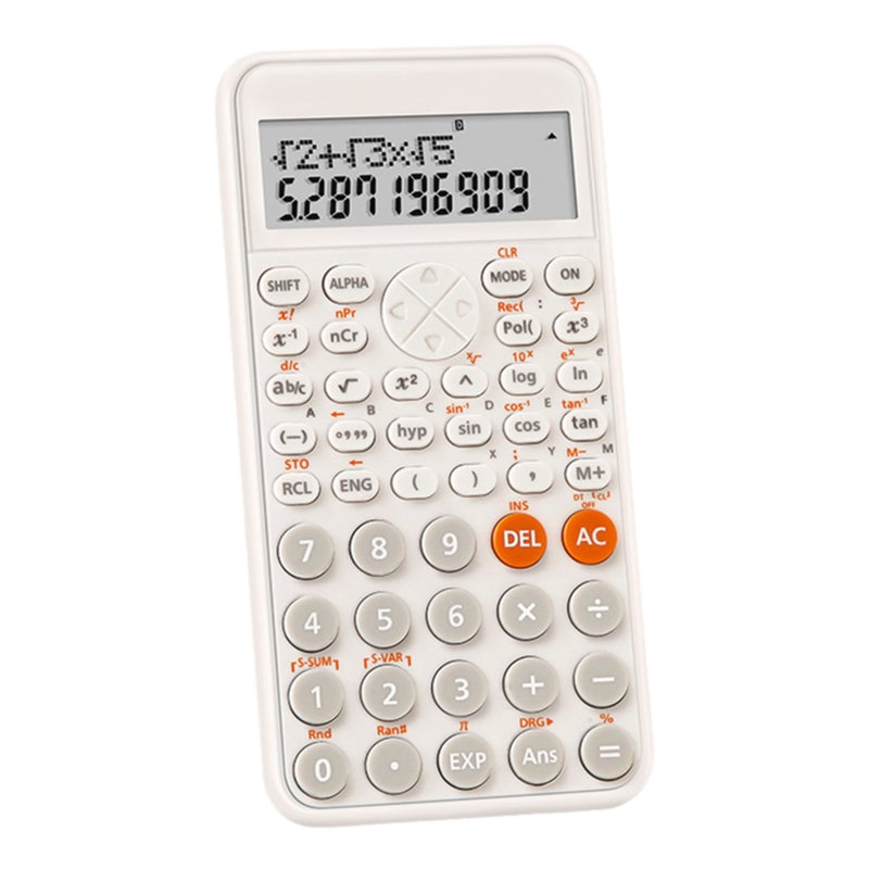 Scientific Calculators Cute Desktop Calculator with 240 Functions 2 Line LCD Screen Ideal for Students School Office Portable to Carry - White - Image 1