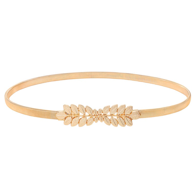 VONMELLI Skinny Metal Cinch Belt for Dress Stretch Thin Waist Belt for Women Gold/Silver - Image 1
