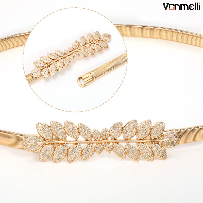 VONMELLI Skinny Metal Cinch Belt for Dress Stretch Thin Waist Belt for Women Gold/Silver - Image 4