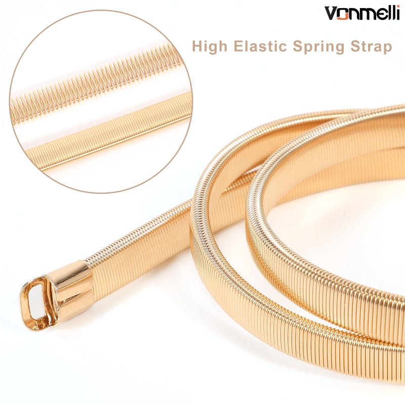 VONMELLI Skinny Metal Cinch Belt for Dress Stretch Thin Waist Belt for Women Gold/Silver - Image 5