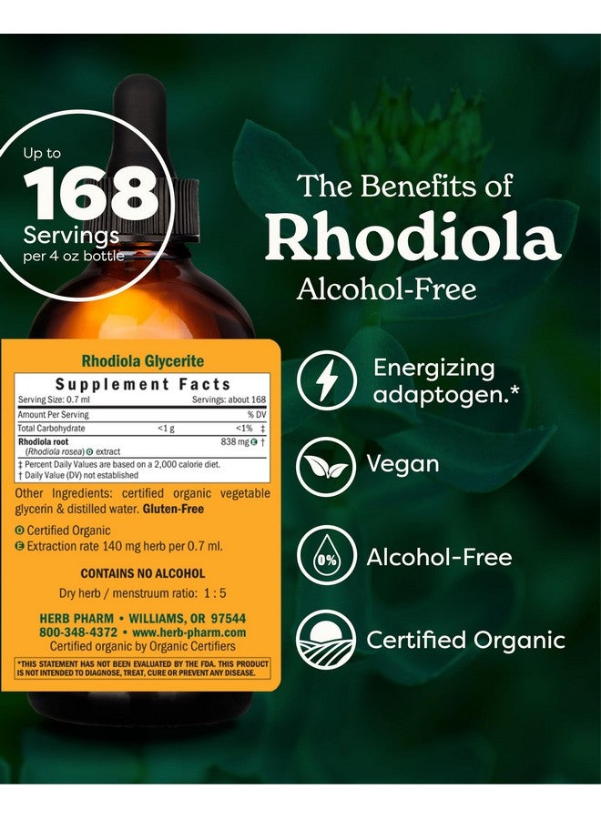 Herb Pharm Certified Organic Rhodiola Root Extract for Energy, Endurance and Stamina, Alcohol-Free Glycerite, 4 Ounce - Image 2