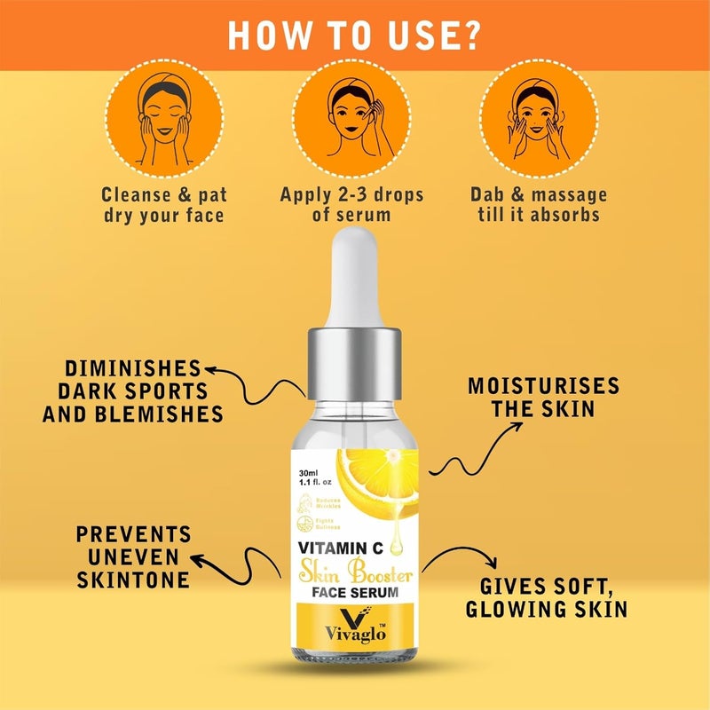 VIVAGLO Vitamin C Face Serum 10 Skin Brightening Blemish Pore Care Lightweight Formula for All Skin Types Daily Use For Men Women 30ml Pack of 1 - Image 2