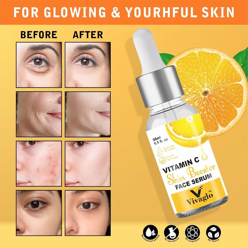 VIVAGLO Vitamin C Face Serum 10 Skin Brightening Blemish Pore Care Lightweight Formula for All Skin Types Daily Use For Men Women 30ml Pack of 1 - Image 4