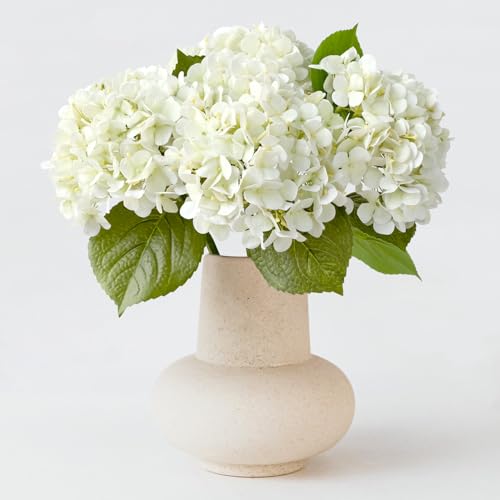 ZYTUYO 4PCS White Artificial Flowers Hydrangea 20 Real Touch Latex Faux Hydrangeas Silk Flowers with Green Leaves Stems for Short or Tall Vase Table Party Center Fake Bouquet Decor - Image 1