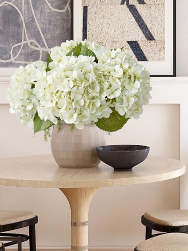 ZYTUYO 4PCS White Artificial Flowers Hydrangea 20 Real Touch Latex Faux Hydrangeas Silk Flowers with Green Leaves Stems for Short or Tall Vase Table Party Center Fake Bouquet Decor - Image 3