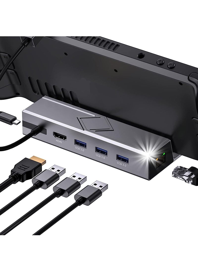 Generic - Steam Deck Dock 6 in 1 Docking Station for Steam Deck with HDMI 2.0 4K@60Hz Gigabit Ethernet 3 USB 3.0 and Full Speed USB-C Charge Port Compatible with Valve Steam Deck - Image 1