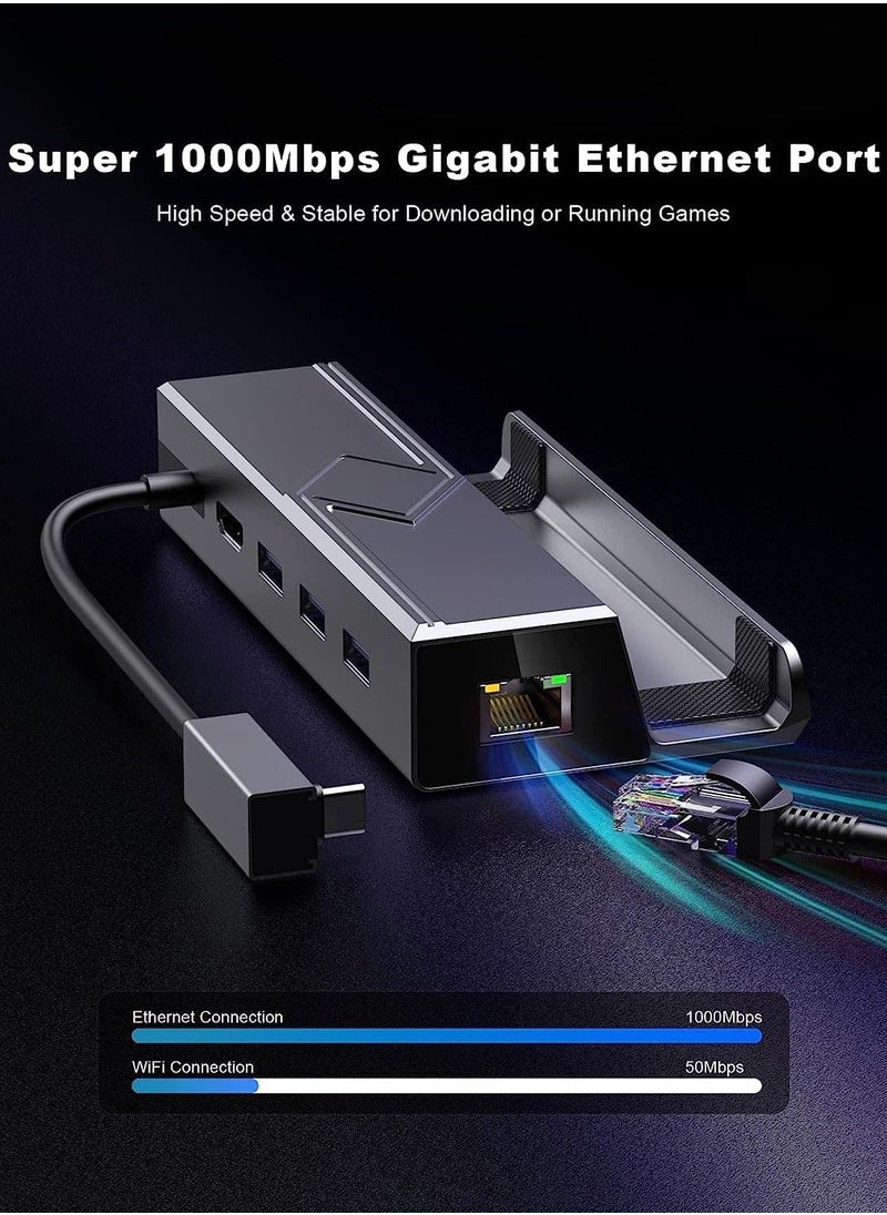 Generic - Steam Deck Dock 6 in 1 Docking Station for Steam Deck with HDMI 2.0 4K@60Hz Gigabit Ethernet 3 USB 3.0 and Full Speed USB-C Charge Port Compatible with Valve Steam Deck - Image 1