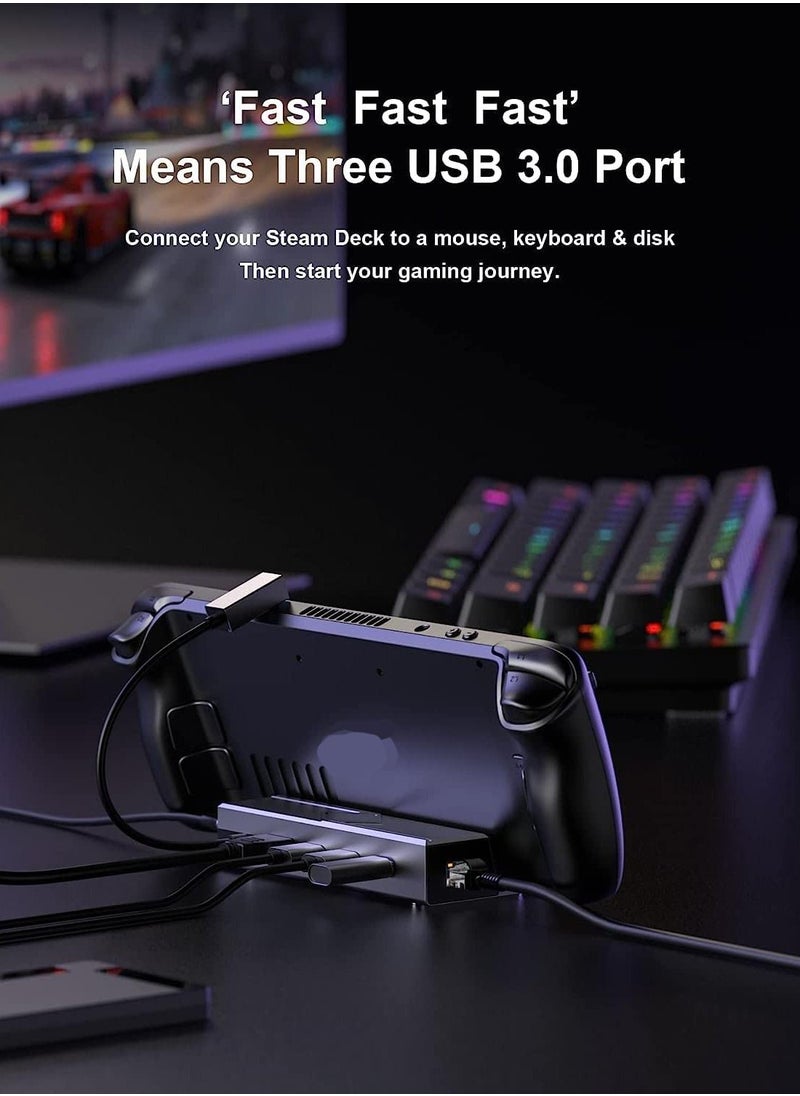 Generic - Steam Deck Dock 6 in 1 Docking Station for Steam Deck with HDMI 2.0 4K@60Hz Gigabit Ethernet 3 USB 3.0 and Full Speed USB-C Charge Port Compatible with Valve Steam Deck - Image 1