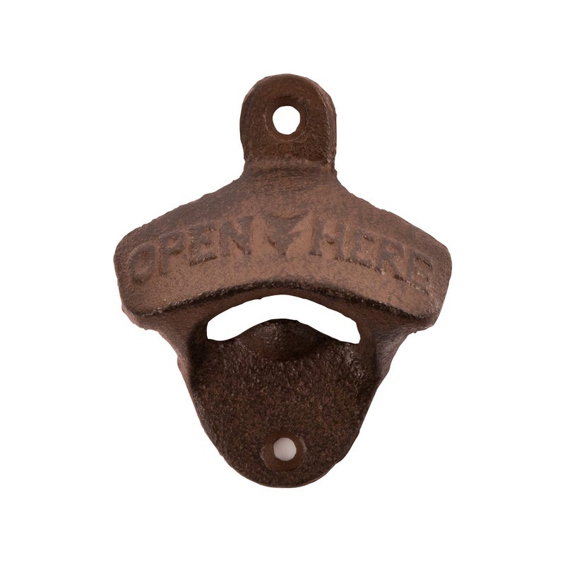 Twine Twine Wall Mounted Bottle Opener with Open Here Slogan and Distressed Finish  Iron Bottle Opener Brown Set of 1 