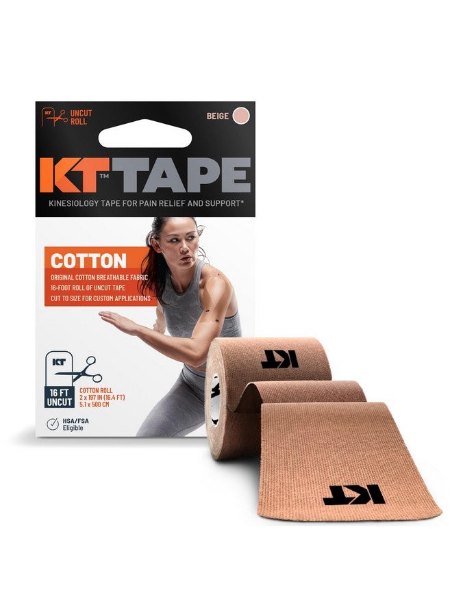 KT TAPE شريط KT للتدليك، شريط قطن مرن علاجي أصلي، 16 قدم، لفة غير مقطوعة، بيج - Image 1
