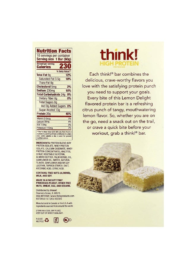 think! Think !, High Protein Bars, Lemon Delight, 10 Bars, 2.1 oz (60 g) Each (Packaging may vary) - Image 2