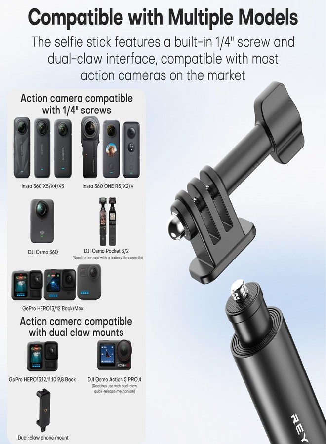 REYGEAK 51 Inch Invisible Selfie Stick for Insta360 X5,Extension Selfie Pole with Dual-Claws,Aluminum Waterproof Long Monopod for GoPro13/12/11/10/9/Osmo360/Action 5 Pro/4/3/Pocket 3 Accessories - Image 4