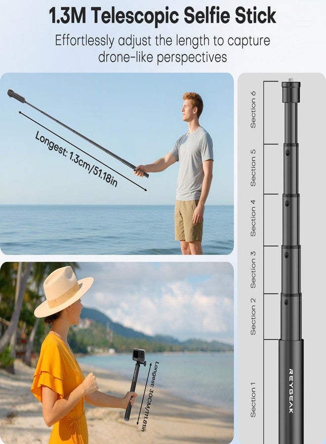 REYGEAK 51 Inch Invisible Selfie Stick for Insta360 X5,Extension Selfie Pole with Dual-Claws,Aluminum Waterproof Long Monopod for GoPro13/12/11/10/9/Osmo360/Action 5 Pro/4/3/Pocket 3 Accessories - Image 2