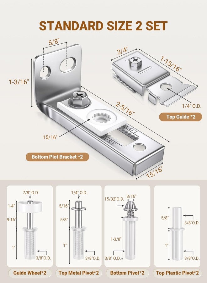 FEAOXYO Bifold Door Hardware Repair Kit, 2 Set Bi-fold Sliding Closet Doors Replacement Parts with Top & Bottom Brackets, Pivots & Guides Wheel, Closet Door Hardware Kit for Folding Pocket & Accordion - Image 2