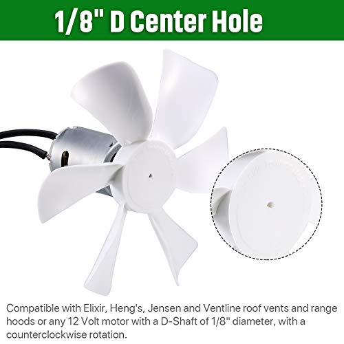 RUSFOL 2 Pack 6“ Replacement White Vent Fan Blades for RV Bathroom Vent Fan, Fits for Heng's, Elixir, Ventline and Jensen Roof vents&Range Hoods or any 12 Volt Motor With a 0.094-inch D-shaped Shaft - Image 5