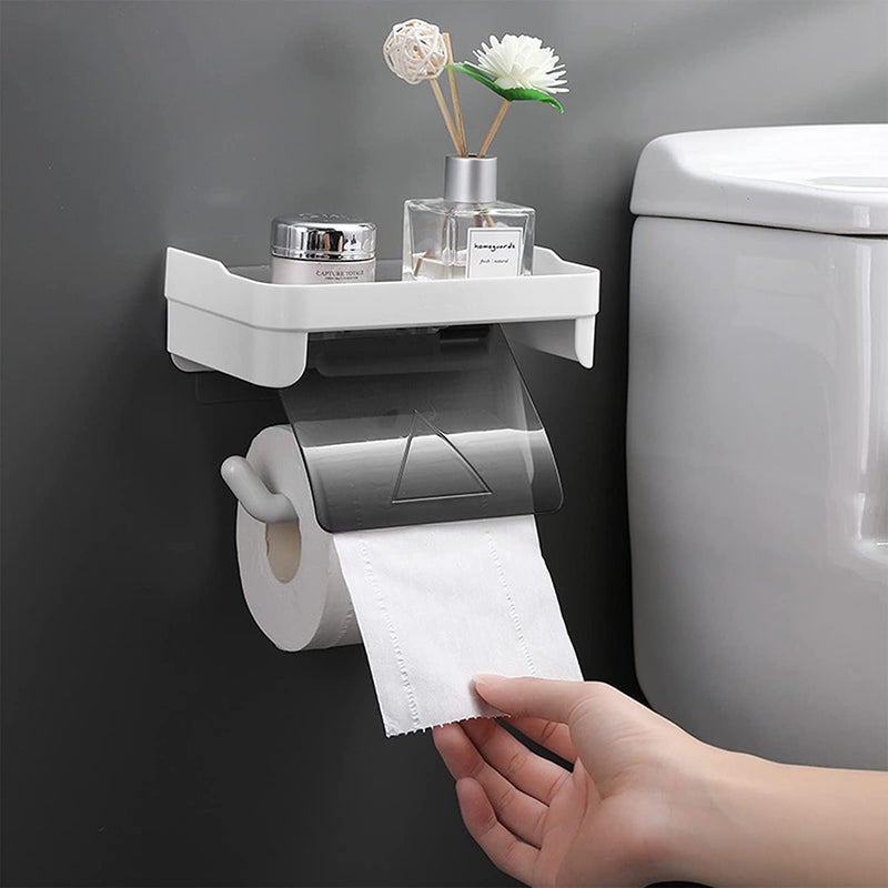 TGOPIT Toilet Paper Roll Holder with Shelf SelfAdhesive Toilet Paper Holder Modern Roll Tissue Holder Dispenser for Bathroom and Kitchen Waterproof Rust Resistant No Drilling White - Image 1