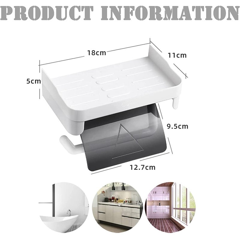 TGOPIT Toilet Paper Roll Holder with Shelf SelfAdhesive Toilet Paper Holder Modern Roll Tissue Holder Dispenser for Bathroom and Kitchen Waterproof Rust Resistant No Drilling White - Image 2