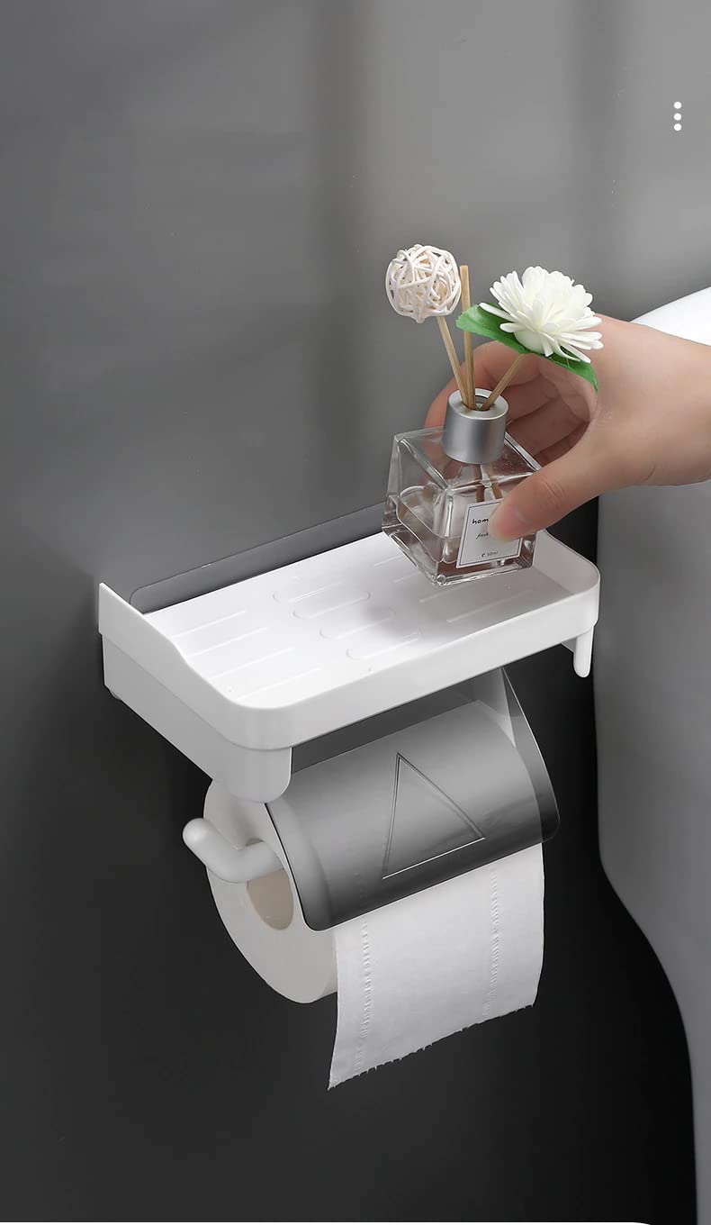 TGOPIT Toilet Paper Roll Holder with Shelf SelfAdhesive Toilet Paper Holder Modern Roll Tissue Holder Dispenser for Bathroom and Kitchen Waterproof Rust Resistant No Drilling White - Image 3
