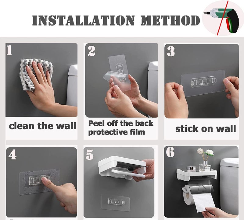 TGOPIT Toilet Paper Roll Holder with Shelf SelfAdhesive Toilet Paper Holder Modern Roll Tissue Holder Dispenser for Bathroom and Kitchen Waterproof Rust Resistant No Drilling White - Image 5