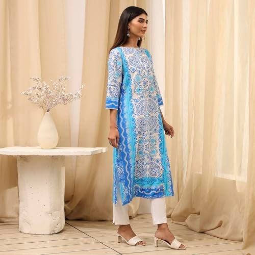 Biba Women Dark Blue Cotton Kurta_38 - Image 2