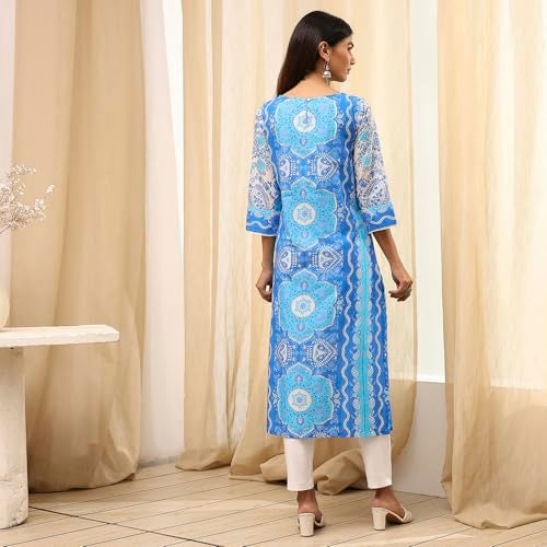 Biba Women Dark Blue Cotton Kurta_38 - Image 3