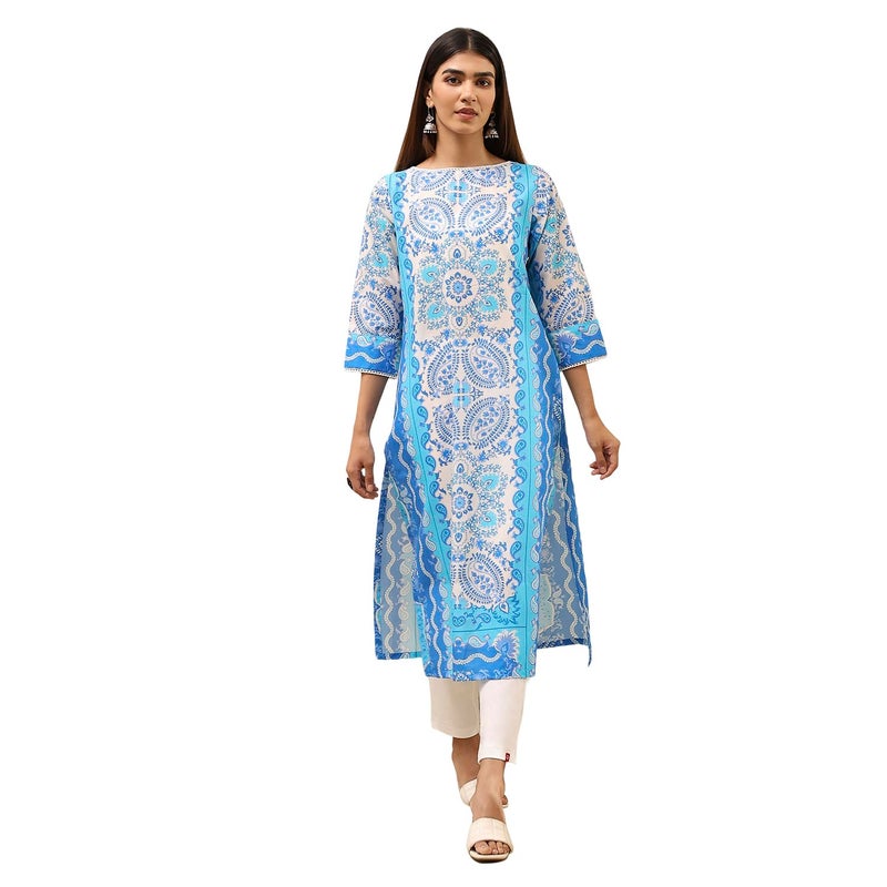 Biba Women Dark Blue Cotton Kurta_38 - Image 4