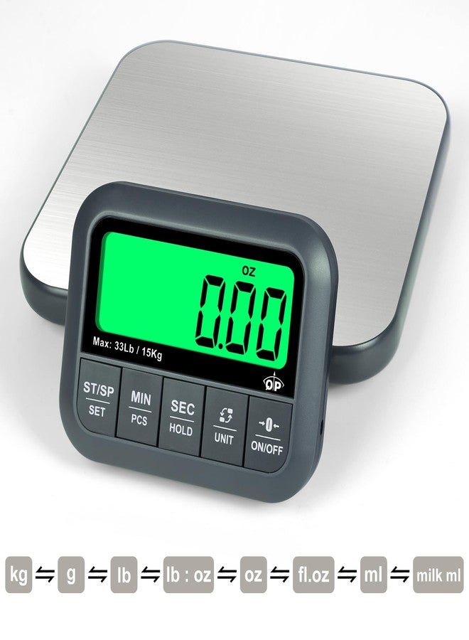 QP Wireless Food Scale, 33lb/0.04oz Digital Kitchen Scale, Meat Scale with Timer Function, 9 Units, Tare/Hold/PCS Function, Auto Off, LCD Display, Digital Food Scale for Cooking, Baking, Postage - Image 3