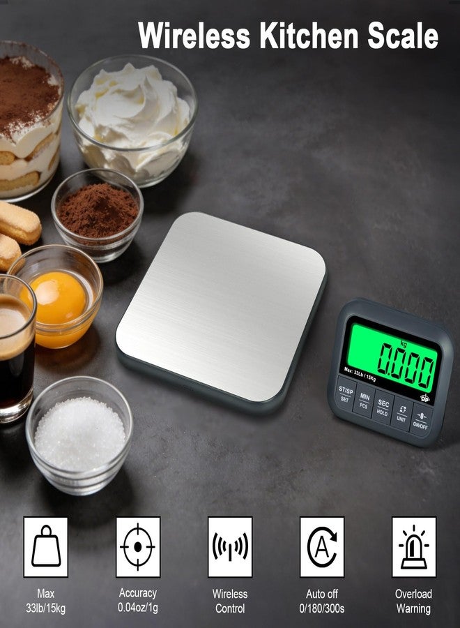 QP Wireless Food Scale, 33lb/0.04oz Digital Kitchen Scale, Meat Scale with Timer Function, 9 Units, Tare/Hold/PCS Function, Auto Off, LCD Display, Digital Food Scale for Cooking, Baking, Postage - Image 2