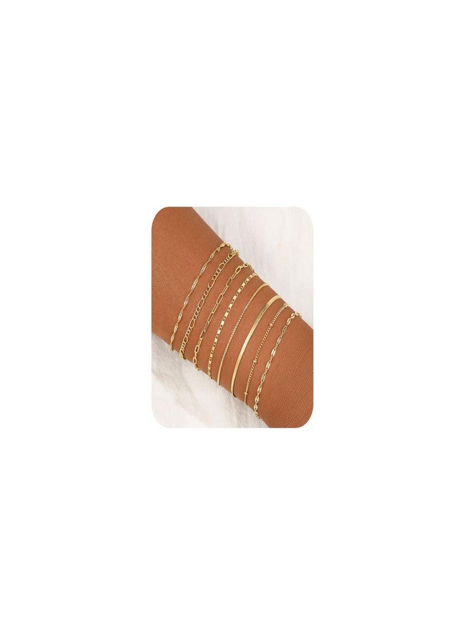 BERISO Gold Bracelets for Women, Elegant Adjustable 14K Gold Plated Bracelet for Women, Trendy Minimalist Dainty Gold Bracelet for Everyday Wear, 8layer B0249-GD, Brass, no gemstone - Image 1