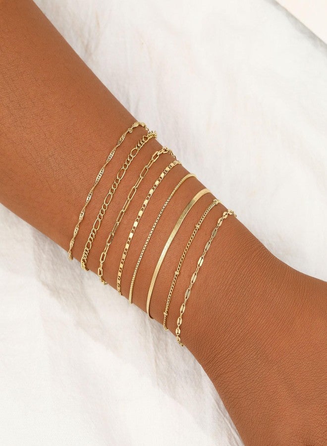 BERISO Gold Bracelets for Women, Elegant Adjustable 14K Gold Plated Bracelet for Women, Trendy Minimalist Dainty Gold Bracelet for Everyday Wear, 8layer B0249-GD, Brass, no gemstone - Image 2