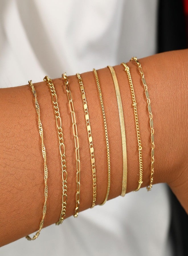 BERISO Gold Bracelets for Women, Elegant Adjustable 14K Gold Plated Bracelet for Women, Trendy Minimalist Dainty Gold Bracelet for Everyday Wear, 8layer B0249-GD, Brass, no gemstone - Image 3