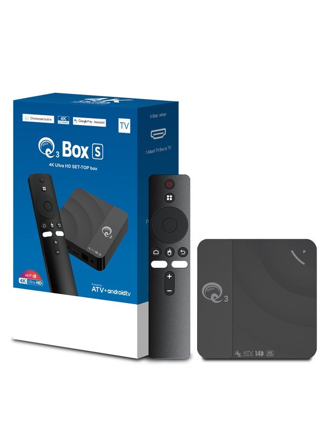 Android Box Q3 ATV Android 14.0 OS 4K Smart TV Box All winner Media Player RAM DDR3 8GB ROM EMMC 128GB ATV Voice Remote, Black - Image 1