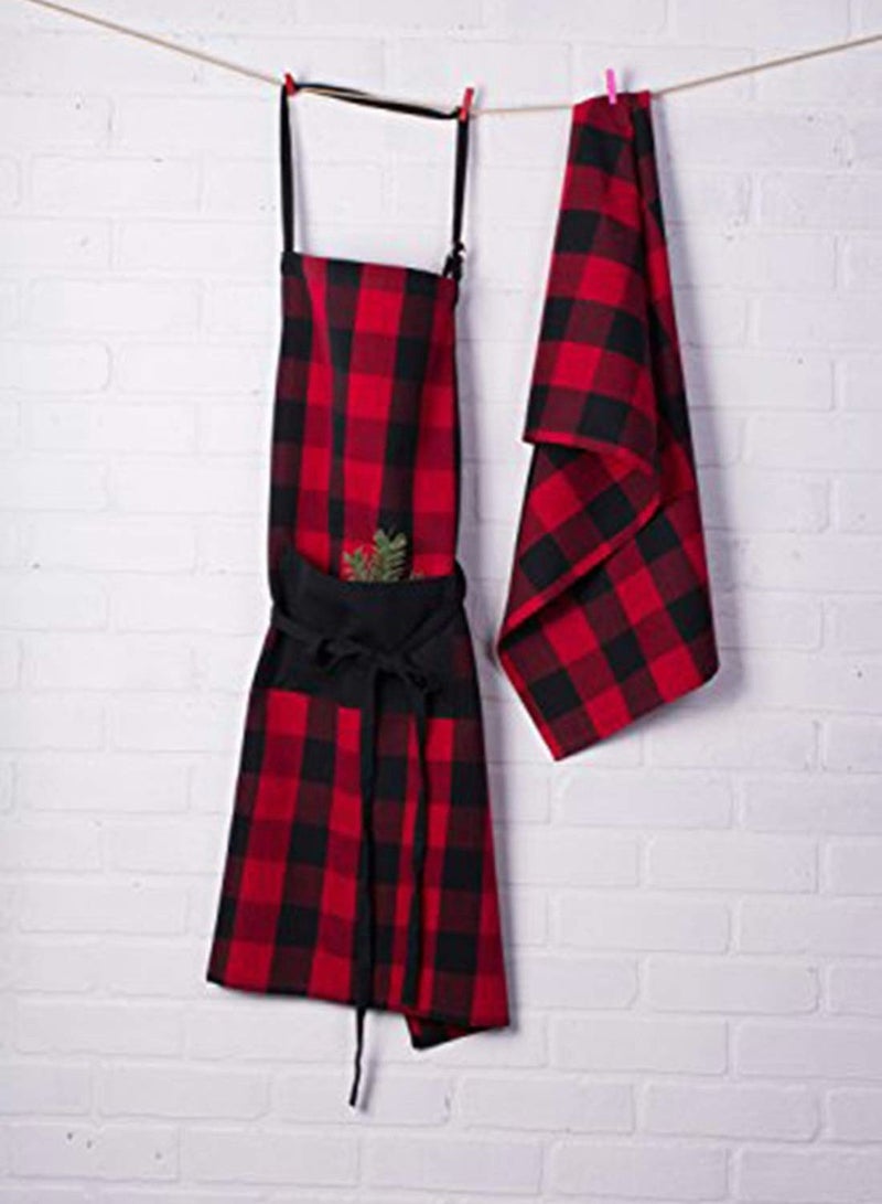 Excefore Cotton Adjustable Buffalo Check Plaid Apron with Pocket & Extra-Long Ties, 32 x 28", Men and Women Kitchen Apron for Cooking, Baking, Crafting, Gardening, & BBQ - Red & Black - Image 3