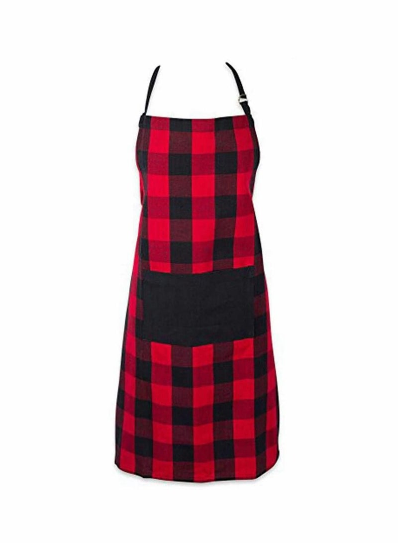 Excefore Cotton Adjustable Buffalo Check Plaid Apron with Pocket & Extra-Long Ties, 32 x 28", Men and Women Kitchen Apron for Cooking, Baking, Crafting, Gardening, & BBQ - Red & Black - Image 1