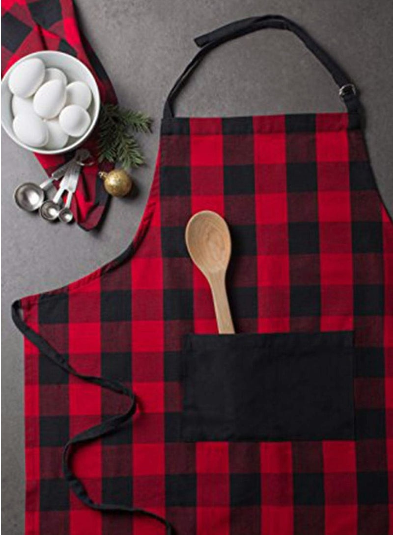 Excefore Cotton Adjustable Buffalo Check Plaid Apron with Pocket & Extra-Long Ties, 32 x 28", Men and Women Kitchen Apron for Cooking, Baking, Crafting, Gardening, & BBQ - Red & Black - Image 5