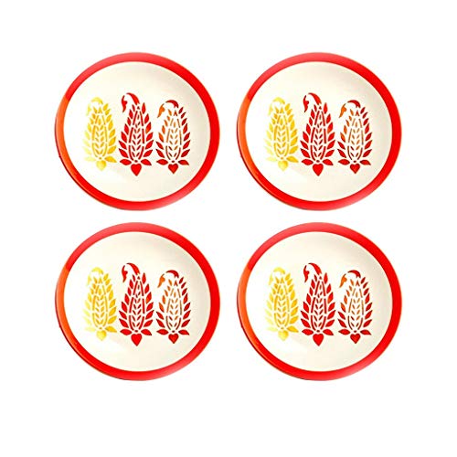 Caffeine Ceramic Handmade Stoneware Red Boota Quarter Plate 8”(Set of 4 Dishwasher & Microwave Safe) - Image 4