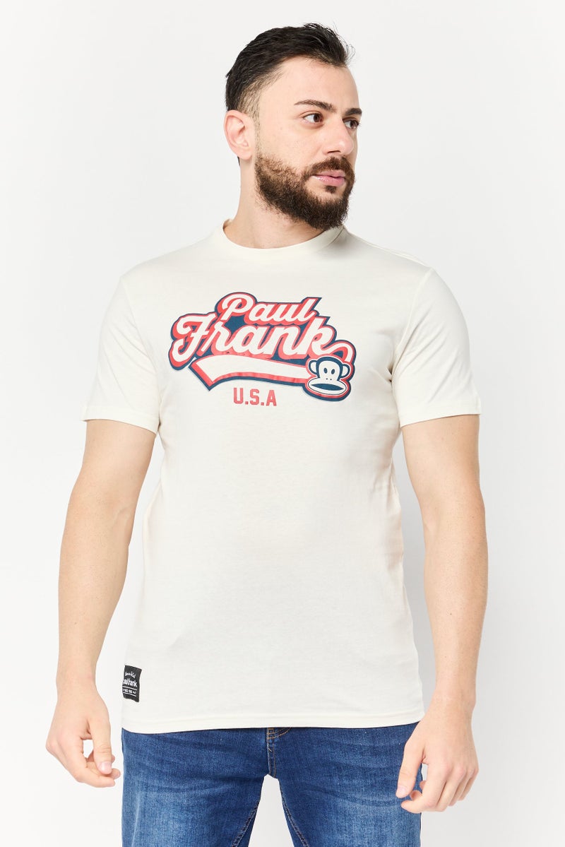 Paul Frank Men Regular Fit Crew Neck Short Sleeves Graphic Print T-Shirt, Ivory  - Image 1