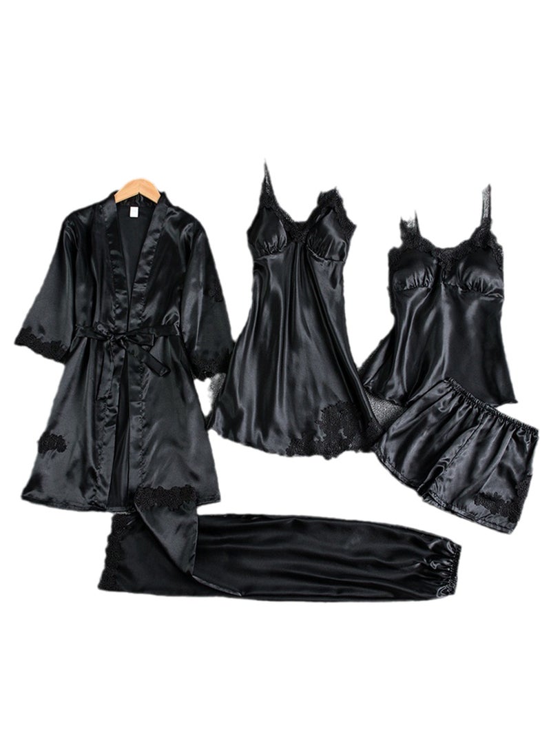 5pcs ice silk home wear long sleeve thin pajamas set  - Image 1