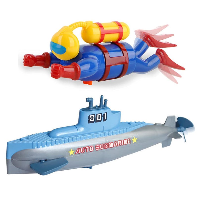 Miracland Windup Diver Submarine Bath Toy Funny Swimming Frogman Pigboat Scuba SUB Bathtub Toy Clockwork Tub Water Toy for Kids DiverSubmarine - Image 3