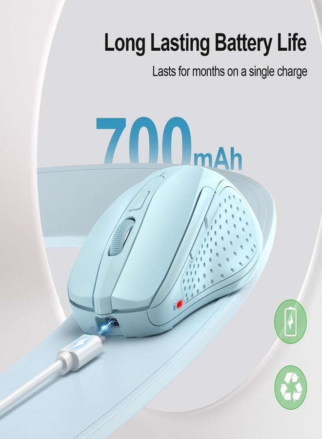 TECKNET Wireless Mouse (BT5.0/3.0 & 2.4G) Rechargeable 4800 DPI Silent USB A & Bluetooth Mouse 6 Buttons, Wide Compatibility - Lightblue - Image 3