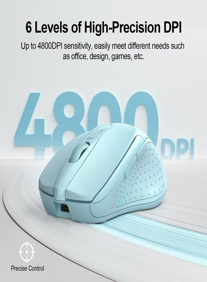TECKNET Wireless Mouse (BT5.0/3.0 & 2.4G) Rechargeable 4800 DPI Silent USB A & Bluetooth Mouse 6 Buttons, Wide Compatibility - Lightblue - Image 5